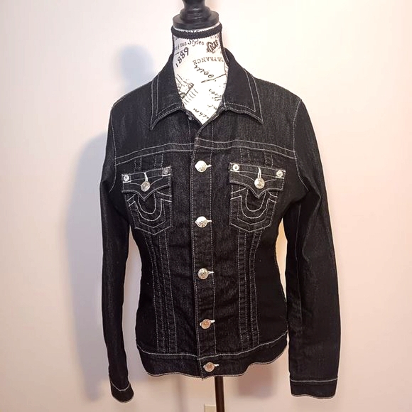 True Religion NWOT Black Denim Jean Trucker Jacket Women’s Size XL - Picture 16 of 16